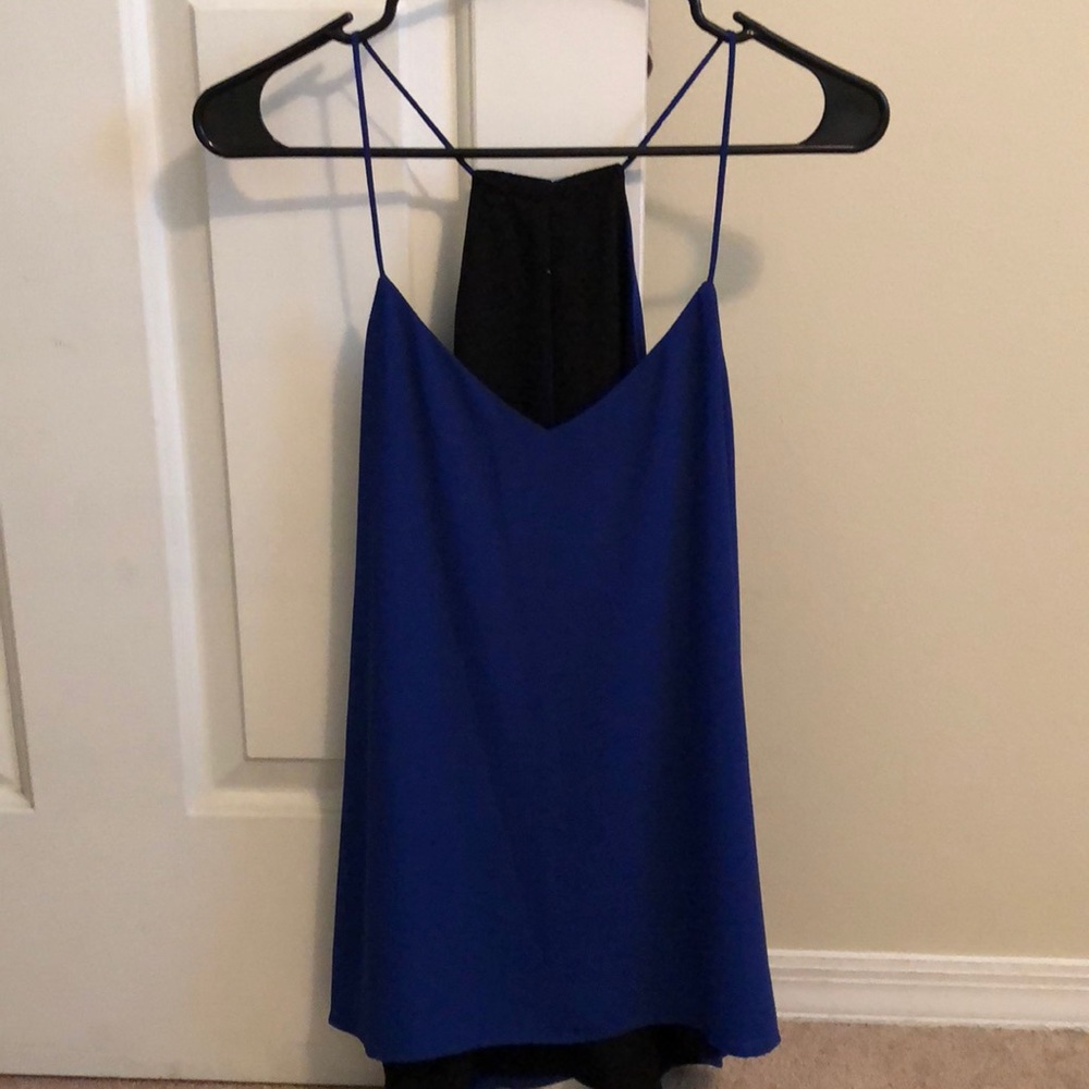 Reversible, blue and black tank top